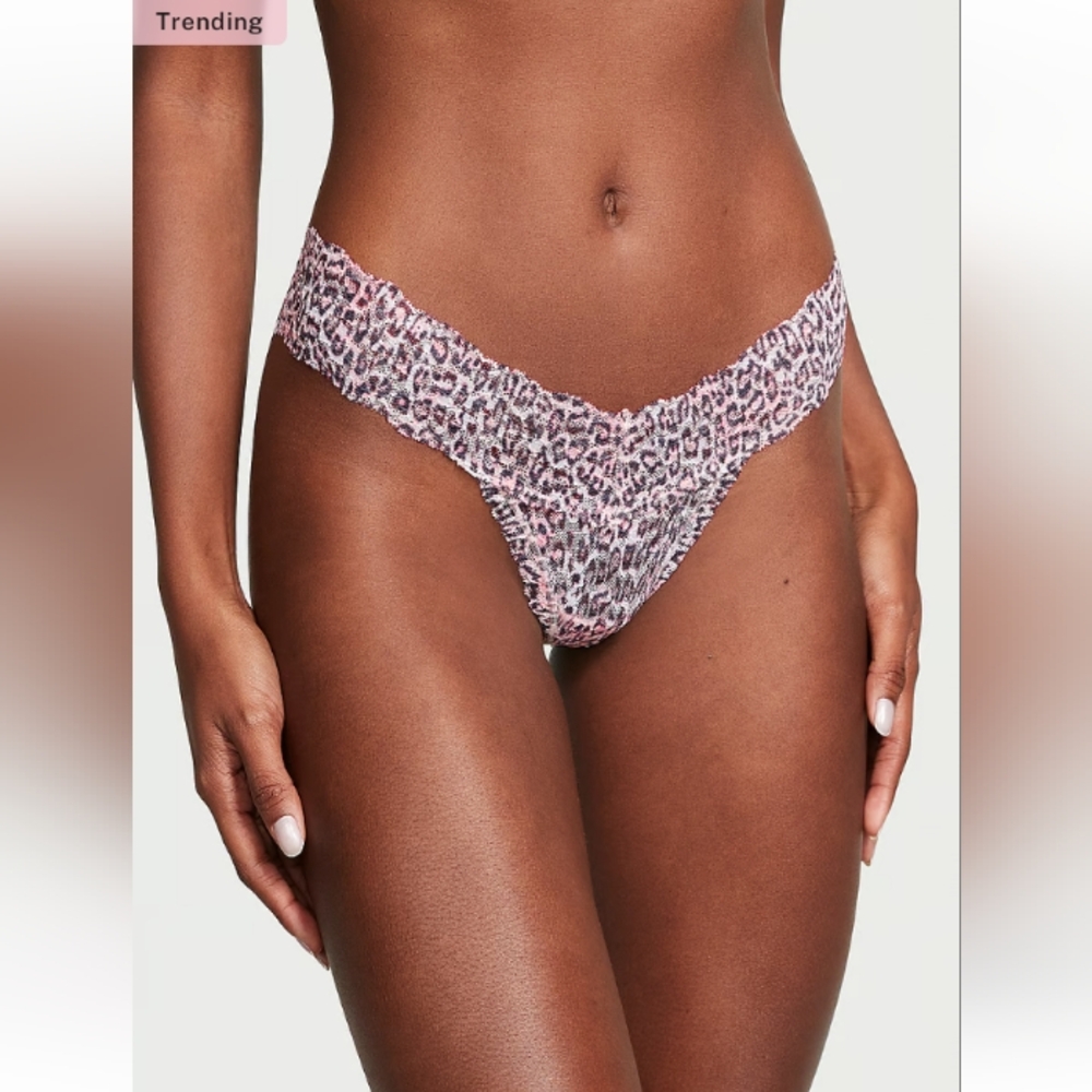 VS The Lacie Thong Panty Purest Pink Animal Print NWT NIP